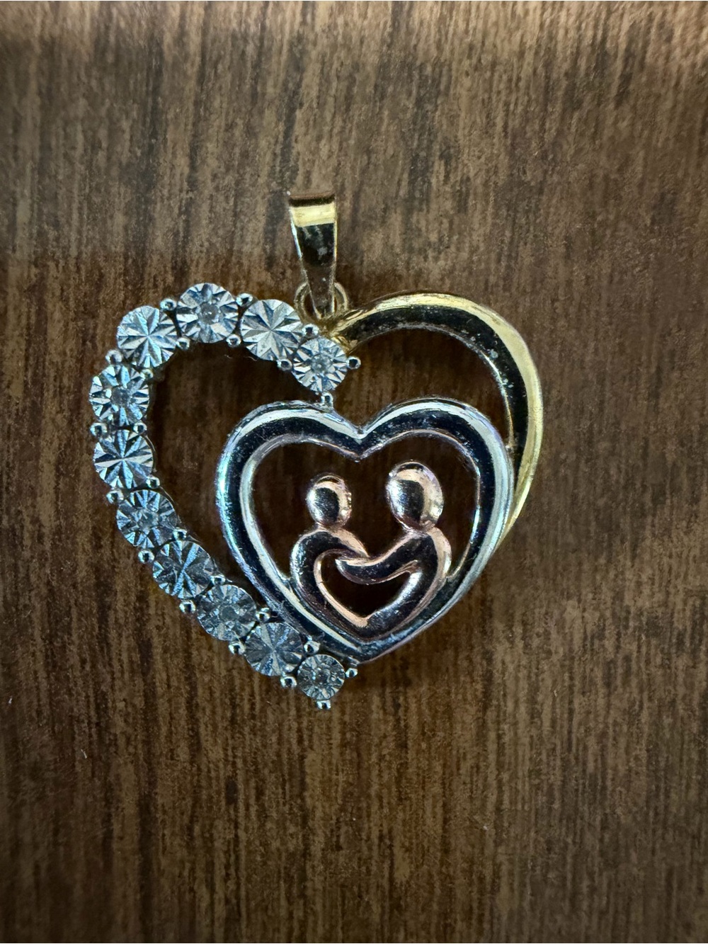 Tri color Heart mother and child pendant